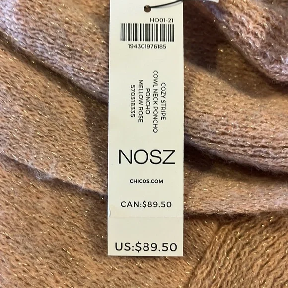 NWT  Chico's Cozy Cowlneck Poncho Mellow Rose with metallic Shimmer and … - Picture 9 of 9